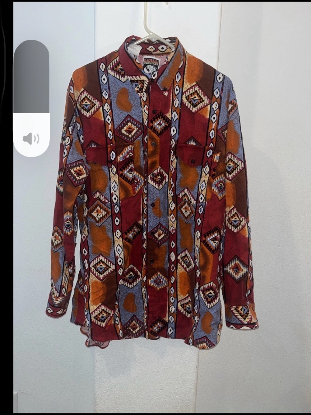 VTG 90s Karman Western Shirt Mens XL Southwest Aztec Stripes Brushpopper Rodeo